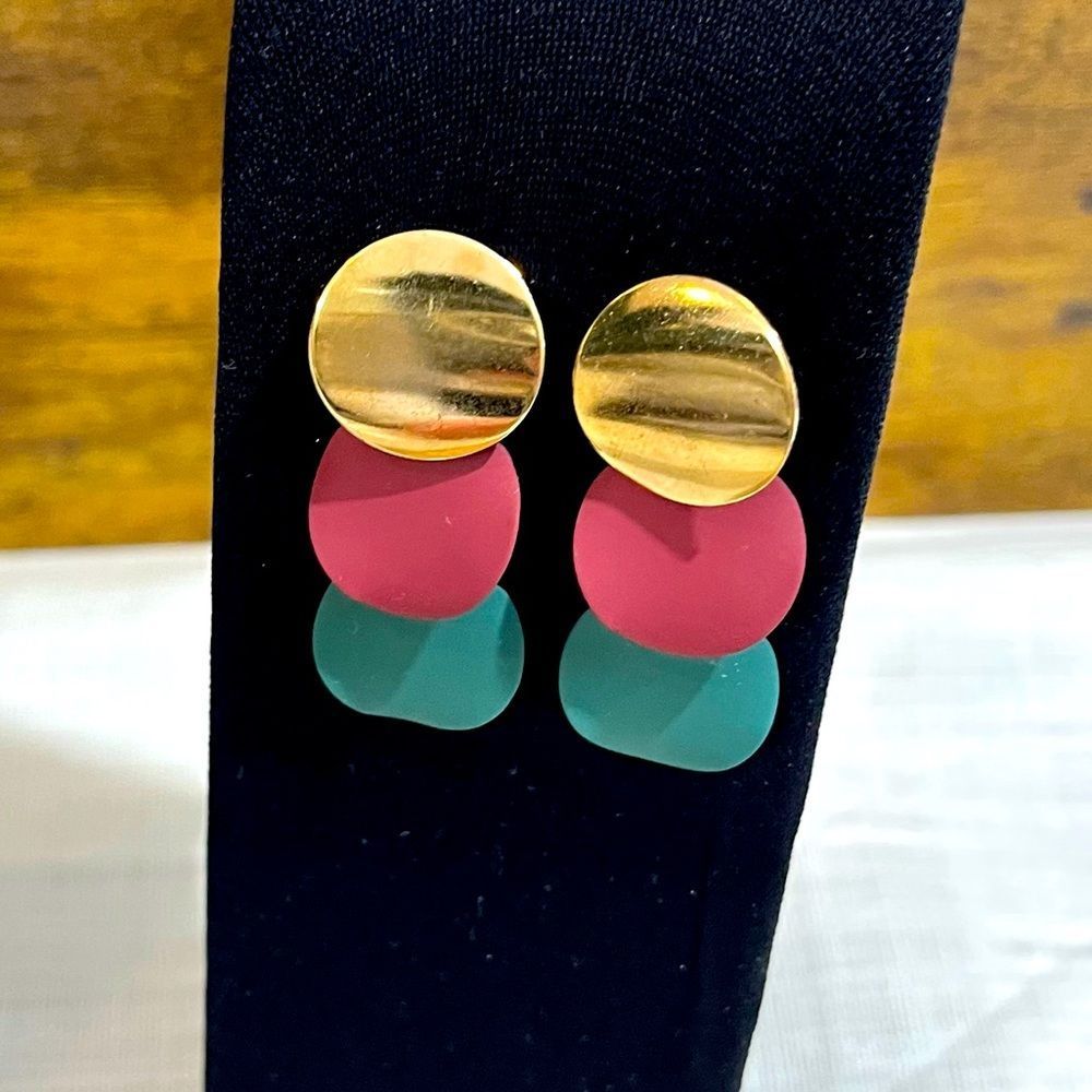 3 Circle Colored Dangling Earrings - Picture 1 of 4